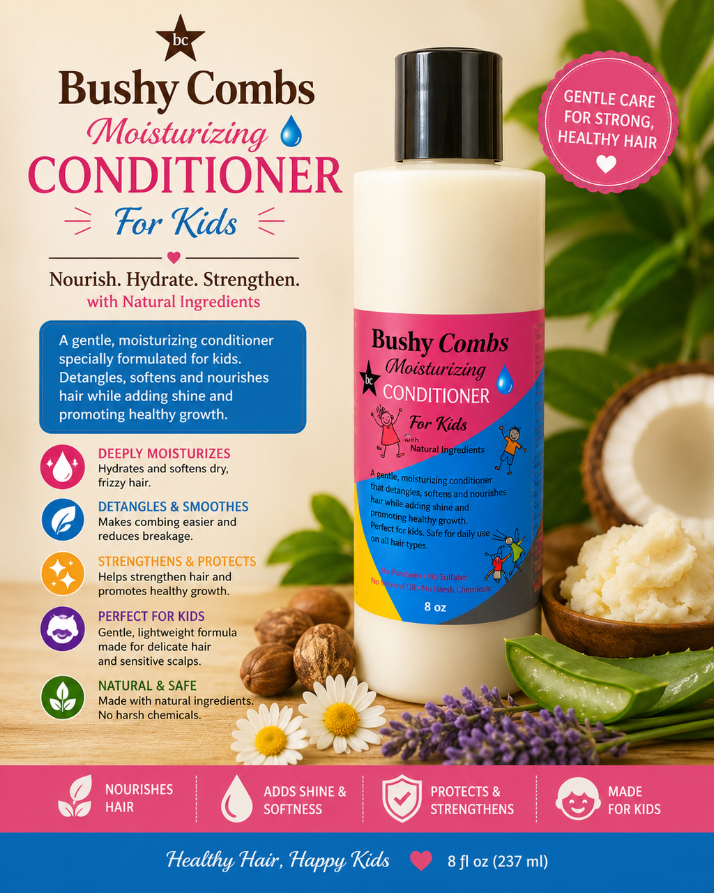 Bushy Combs Softening/Detangling Conditioner for Kids
