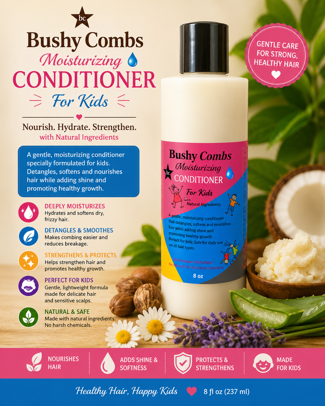Bushy Combs Softening/Detangling Conditioner for Kids
